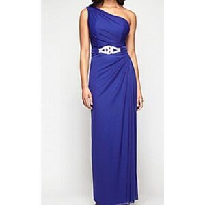 Alex Evenings One-Shoulder Blue Evening Gown - Size 14 - NWT